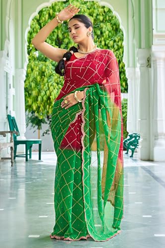 Image of MIRCHI FASHION Saree for Woman Georgette Floral Printed | Lightweight Comfortable Sari for Regular Social Wear and social visits