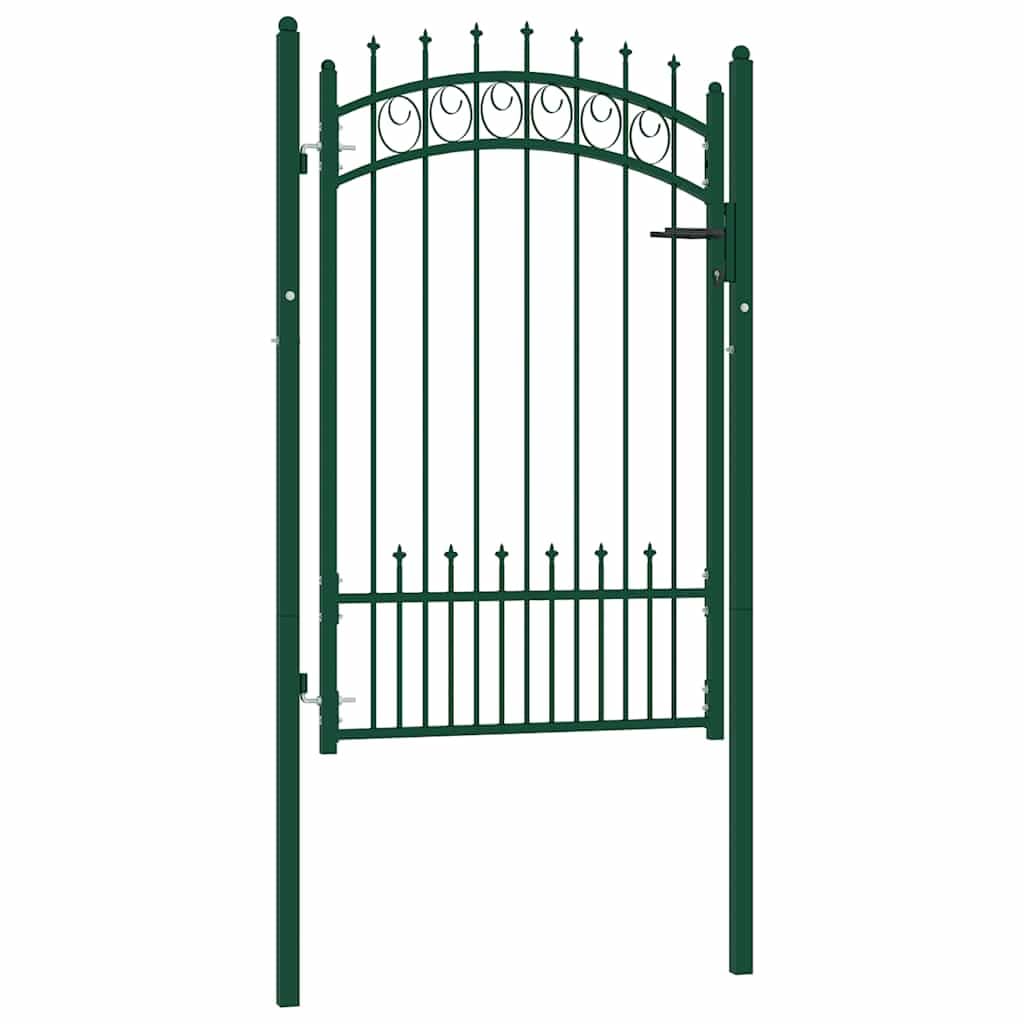 Puerta de valla EMMEN con clavos de acero 104 x 117 cm, color verde, robusta puerta de jardín con función de seguridad, puerta con recubrimiento de polvo para entrada, jardín y terreno