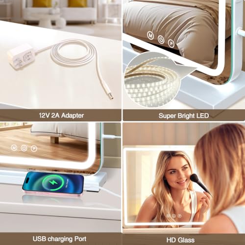 Large Lighted Vanity Mirror, 23" x 18" Light Up Make up Mirror with Smart Touch 3 Colors Dimmable, Tabletop or Wall-Mounted, Memory Function — view 5