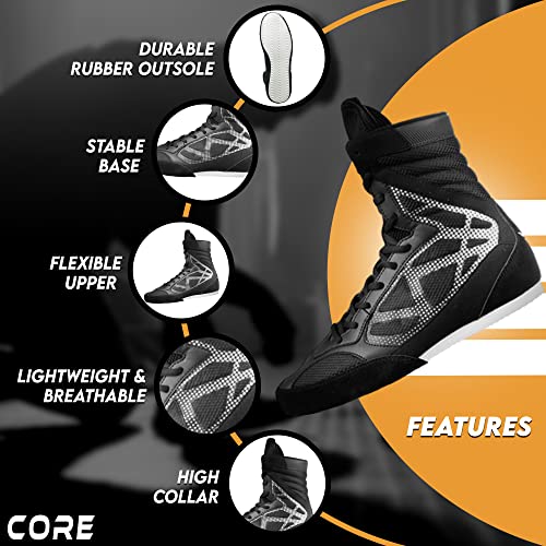 core boxing shoes - lightweight boxing shoes for men amp women - boxing training shoes with high support  high traction boxing boots - breathable lace up boxer shoes  mens kickboxing shoes