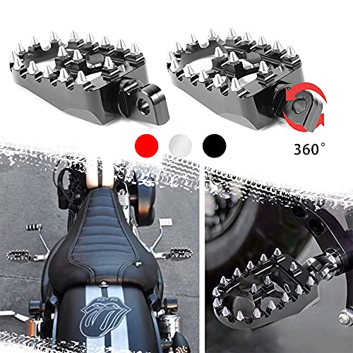 HUSUKU Wide Foot Pegs for 1993-2017 Harley Dyna Sportster Fatboy Iron 883, 360Â° Roating CNC Aluminum MX Chopper Bobber Style Motorcycle Driver Footrests Pedals (Black)