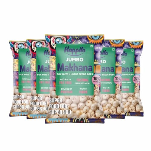 Image of Happilo Premium Jumbo Fox Nuts (Phool Makhana) 200g (Pack of 5) | Lotus Seeds, Gorgon Nuts, Puffed Kernels, Hand-Picked