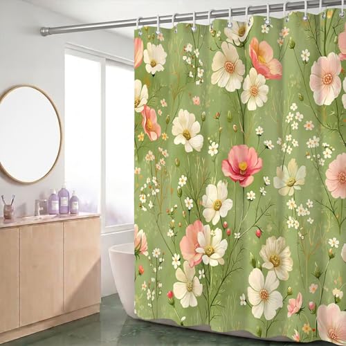 Rideau de douche imperméable avec ourlet lesté et 12 crochets