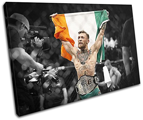 Bold Bloc Design - Conor McGregor UFC MMA Irish Flag Sports 60x40cm SINGLE Canvas Art Print Box Framed Picture Wall Hanging - Hand Made In The UK - Framed And Ready To Hang