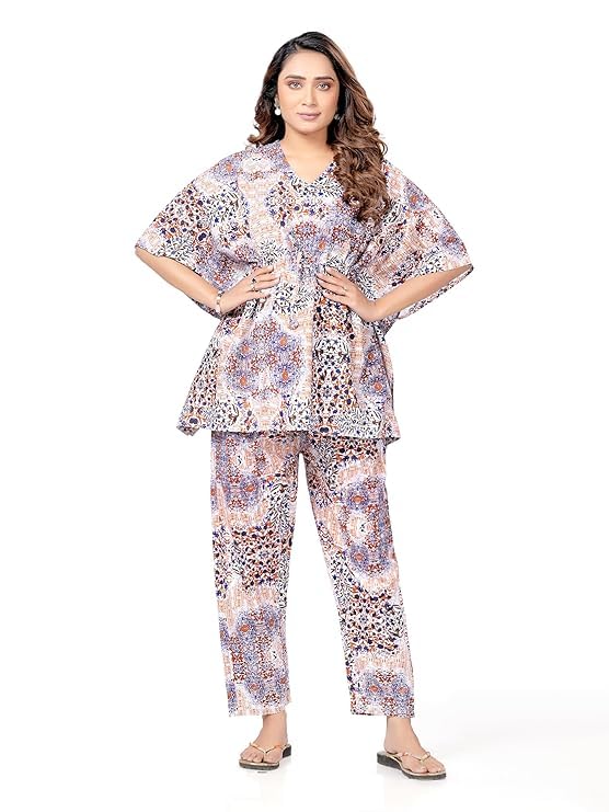 negligee Women's Cotton Printed Night Suit Pyjama Set | Co Ord Set for Women Night Dress 2-Piece Outfits Pajama Night Wear (Free Size, Blue)-picture-25