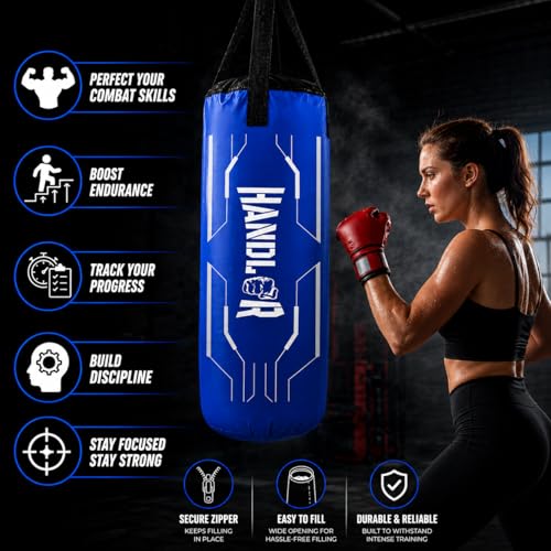Image of Handler Synthetic Leather Unfilled Punching Bag for Boxing, MMA & Home Training - Heavy Duty Hanging Bag for Adults & Kids, Kickboxing, Karate, Taekwondo (3,4,5 ft) (Blue, 2 Feet (24 Inches))