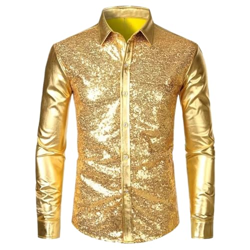Chemise de fête pour homme rouge scintillante style discothèque et bal