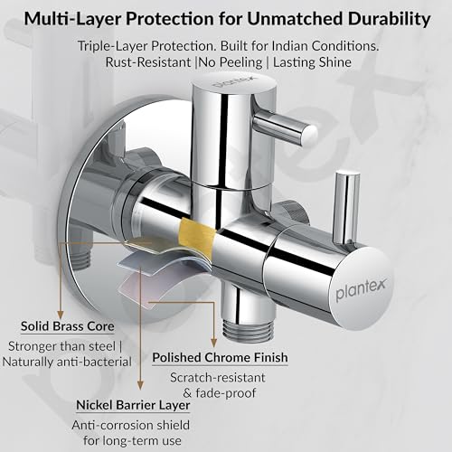 Image of Plantex Pure Brass 2 Way Angle C ock /Angle Valve for Bathroom withTeflon Tape /Angleular Cocke -(ICO-908-Mirror-Chrome)