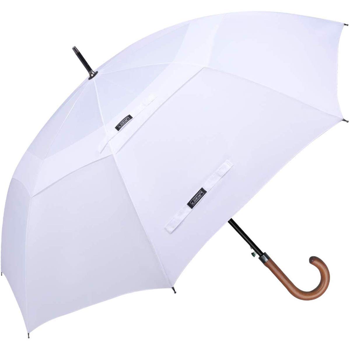 G4Free 52/62inch Wooden J Handle Golf Umbrella Windproof UV Protection Classic Stick Wedding Cane Umbrellas, Auto Open Cane Hook Handle