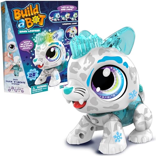 Goliath Build-a-BOT Snow Leopard, Construye tu Propia Mascota interactiva Leopardo de Nieve, Sistema Easy Click 'n' Create, Kit de Robot Stem de más de 20 Piezas para niños, + 4 años