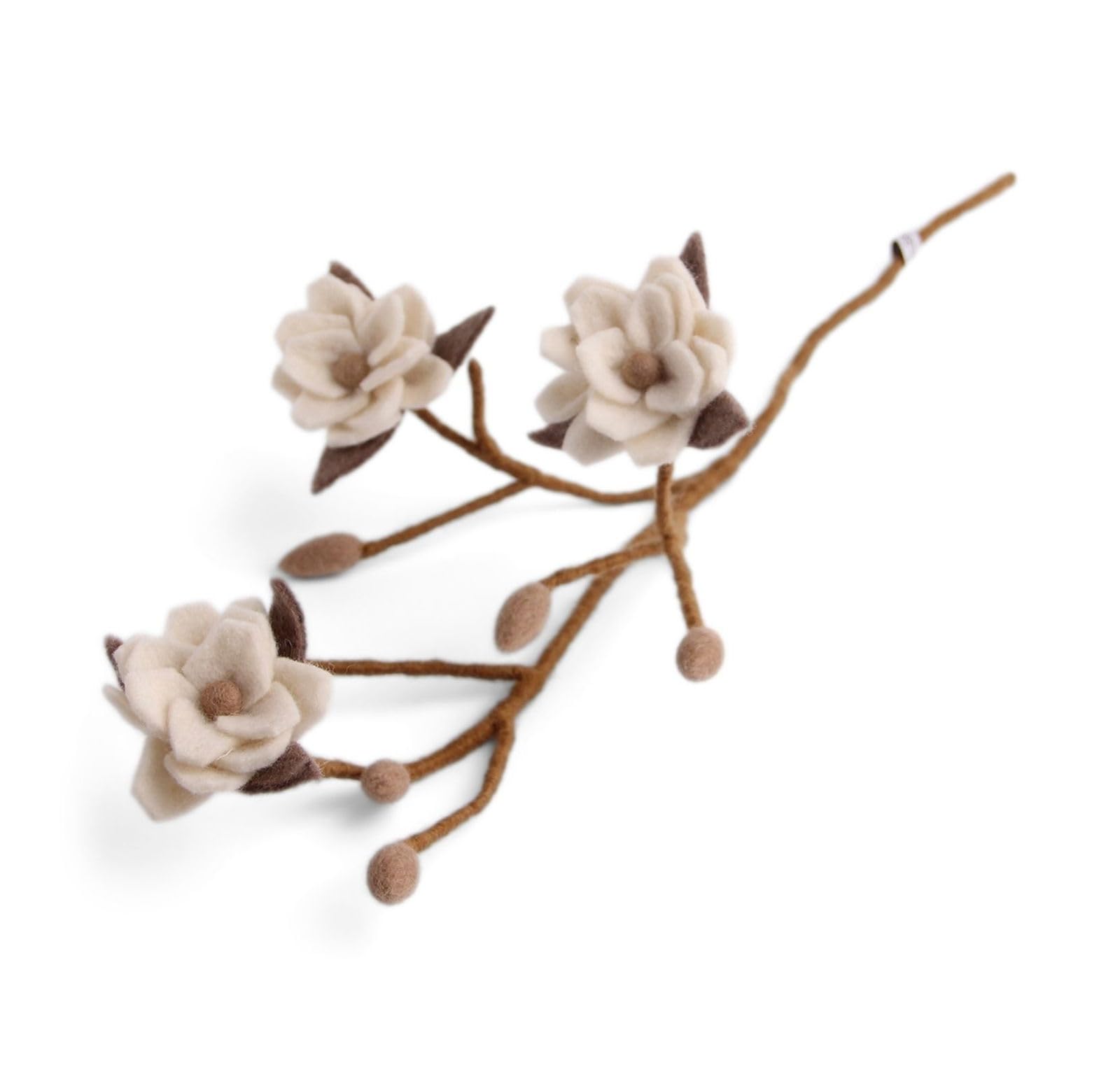 Gry & SIF Felt Magnolia Branch, Flexible Handle, Decorative for Vases, Artificial Spring and Easter Decoration, 1 x White Flowers, 60 cm