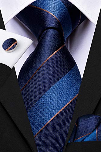 Image of Hi-Tie 3 Pcs Gift Box Mens Tie Set Necktie with Pocket Square Cufflinks Lapel Pin Silk Neck Tie Collection