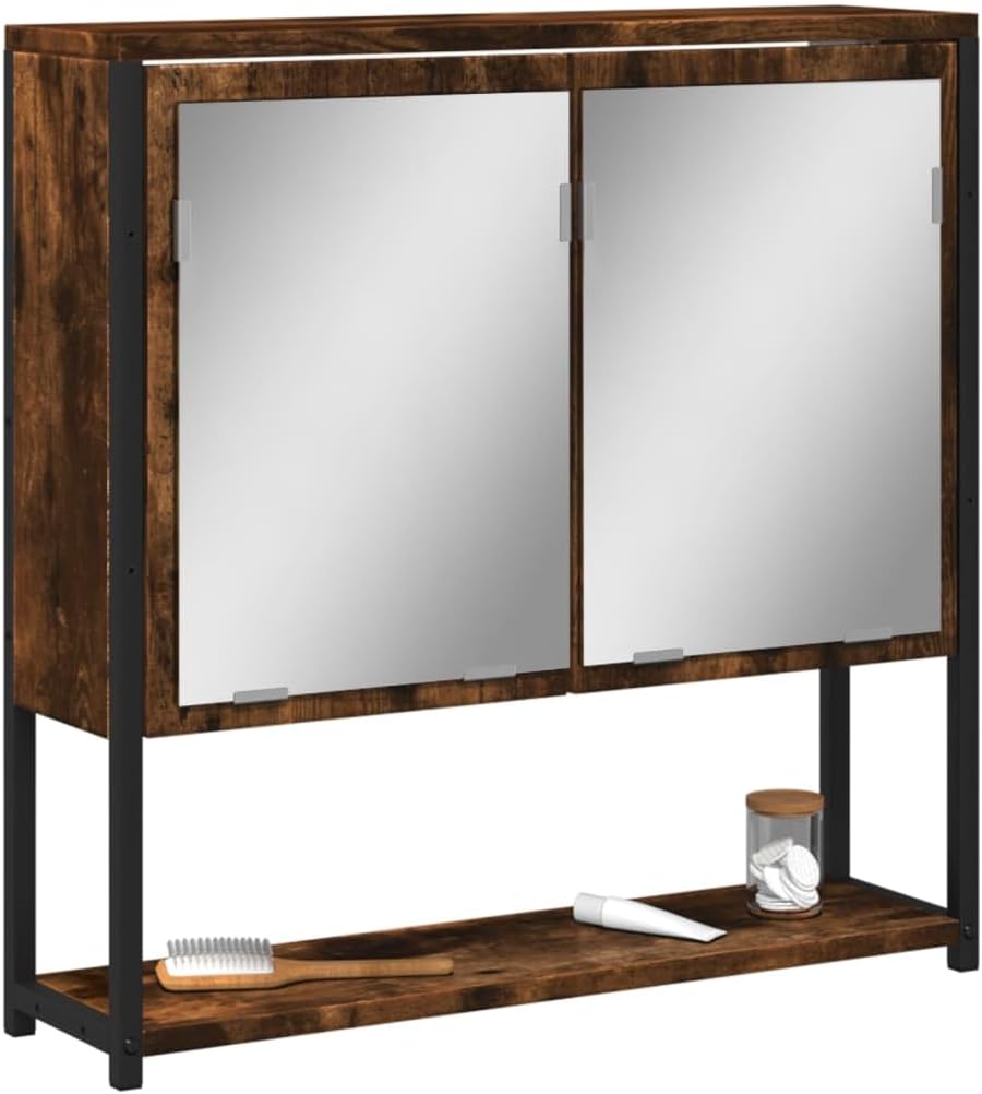 Smoked Oak Bathroom Mirror Cabinet with Ample Storage Space-Saving Wall Mounted Design Durable Engineered Wood and Glass Construction