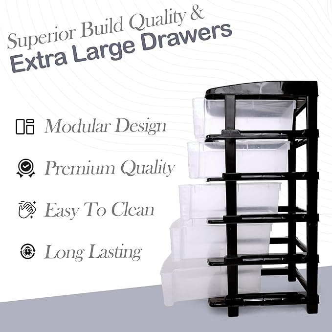 Image of KITCHIVO Plastic Modular Drawer Storage Chest Of Drawers Organizer Storage Box, Large Stomo Racks For Multipurpose Anti-slip Shoes Organizers (Transparent, 5 Layer)