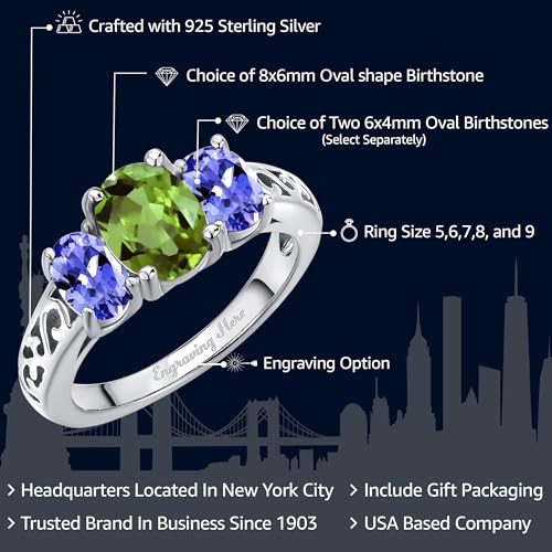 Gem Stone King 925 Sterling Silver Customized and Personalized Engagement Promise 3 Gemstone Birthstone Name Engraved Couple Mother's Ring For Women2