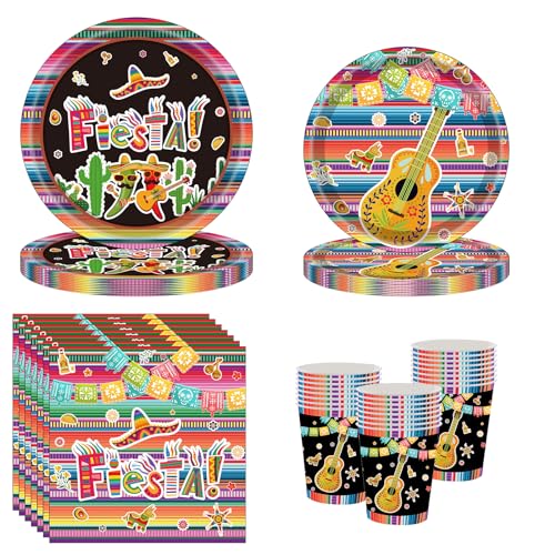 Mexican Themed Fiesta Party Tablewares, 68Pcs Mexican Carnival Party Paper Plates Napkins Cups Mexican Party Supplies, Mexican Fiesta Party Decoration for Mexican Theme Party, Cinco de Mayo, Serves 16