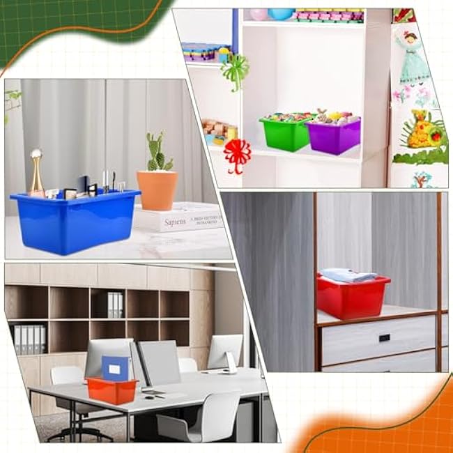 CONLI 24 Pcs Plastic Cubby Bins with Adhesive Labels for Classroom Organization, Toy Storage Bins 6 Colors Storage Containers for School Office Home