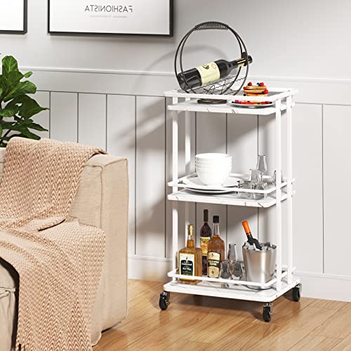 3-Tier-Rolling-Serving-Bar-Cart-Wood-and-Metal-Kitchen-Island-Storage-Cart-with-Wheels-Multifunction-Utility-Drink-Cart-Storage-Rack-for-Home-Kitchen-Bar-Dinning-Room-Living-Room-White 3 Tier Rolling Serving Bar Cart Wood and Metal Kitchen Island Storage Cart with Wheels Multifunction Utility Drink Cart Storage Rack for Home Kitchen Bar Dinning Room Living Room White