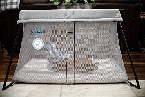 Image of SheetWorld Baby Fitted Pack N Play Playard Sheet 24 x 42 inches, 100% Cotton Jersey Hypoallergenic, Baby Blue, Made in USA, Compatible with BabyBjorn Travel Crib Lite, and All 24 x 42 Mattresses