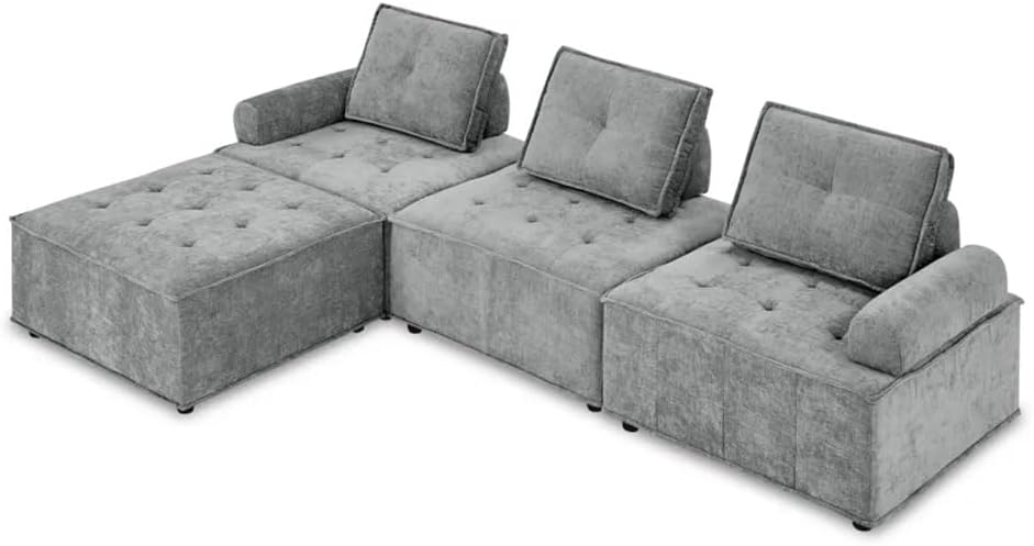 L-Shape Modular Sectional Sofa,Comfy Living Room with Sturdy Solid Wood Frame and Soft Chenille,Gray