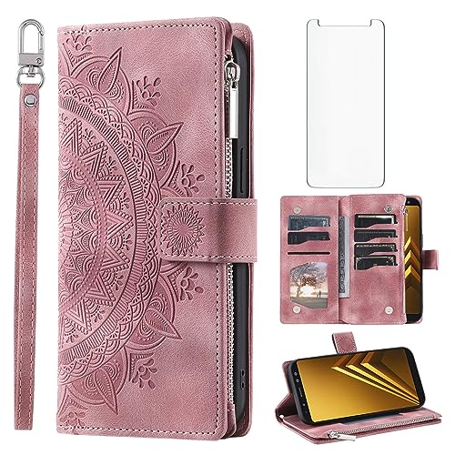 Housse Samsung Galaxy A8 2018 Asuwish étui portefeuille protection verre trempé SM-A530W