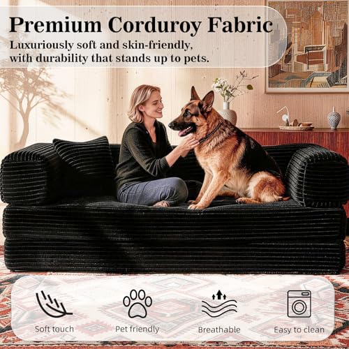 Image of AUGOP Futon Sofa Bed Boneless Couch for Living Room,Pull Out Couch with Sleeper Sofa,Day Bed Couch with Storage Pocket,Removable Corduroy with 2 Pillow