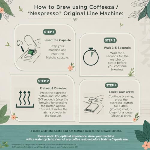Image of Coffeeza Matcha Green Tea Capsules | 100% Pure Japanese Matcha in Aluminium pods | Compatible with Coffee Machines-Pack of 1 (Box of 10 Capsules)
