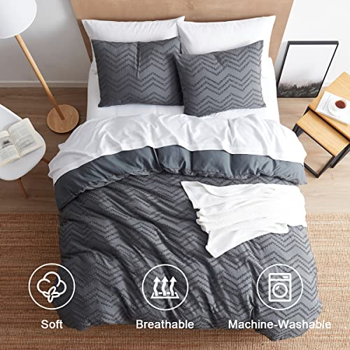 Image of Nestl Twin Duvet Cover Set - Boho Bedding Twin Size Duvet Cover, 2 Piece Tufted Double Brushed Grey Duvet Cover Twin with Zipper Closure, 1 Boho Duvet Cover 68x90 inches and 1 Pillow Sham