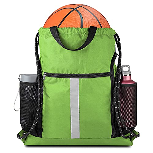 Image of BeeGreen Cinch Bag Backpack String Gym Sackpack with Shoe Compartment and Two Side Mesh Pockets Large Lightweight Portable Sport Drawstring Sack
