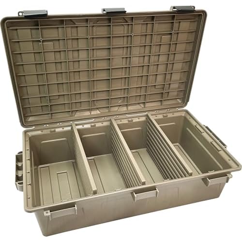 MTM ACDC50, Divided Ammo Crate Utility Box, Water Resistant, Ammo Storage Box, Lockable Storage Keeping Ammo Safe, Survival or Hunting gear, Made in USA, Dark Earth