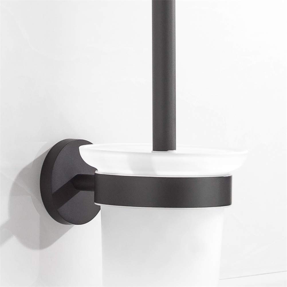 Klobürstenhalter Schwarz Matt – Wandmontage, Edelstahl & Glas, Inkl. Haltegriff