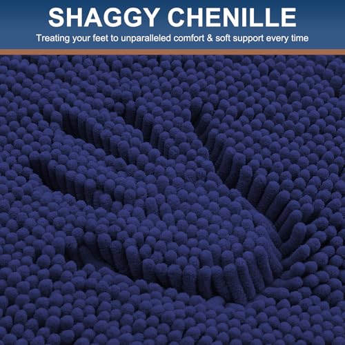 Smiry Luxury Chenille Bathroom Rugs 30x20, Extra Soft and Absorbent Shaggy Bath Mat, Machine Washable, Non-Slip Plush Carpet Runner for Tub, Shower, and Floor, Home Decor Accessories, Deep Blue