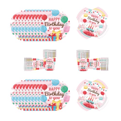 60 Piezas Vajilla para fiestas con globos de colores,Vajilla de decoración para fiestas de donuts,Productos para fiestas de cumpleaños infantiles,Vasos, Platos y Servilletas de Papel,20 personas