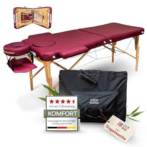 ZEN BASIC III Massageliege klappbar & mobile Massagetisch aus Holz, stabile Massagebett - Massagebank höhenverstelbar, Tattoo & Kosmetikliege, Behandlungsliege mit Kopfteil, Armstütze & Tasche Weinrot ZEN BASIC III Massageliege klappbar & mobile Massagetisch aus Holz, stabile Massagebett - Massagebank höhenverstelbar, Tattoo & Kosmetikliege, Behandlungsliege mit Kopfteil, Armstütze & Tasche Weinrot