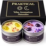 Velas Aromáticas de Soja Natural – Pack 2 Velas Perfumadas Decorativas – Regalo Mujer Original – Con Cristales Naturales – Aromaterapia Lavanda, Cedro y Canela – Sin Parafina