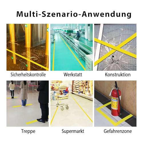 BOMEI PACK 100mmx33m Warnklebeband Gelb Warnband Gefahr Warnung PVC Für Bodenkennzeichnungen