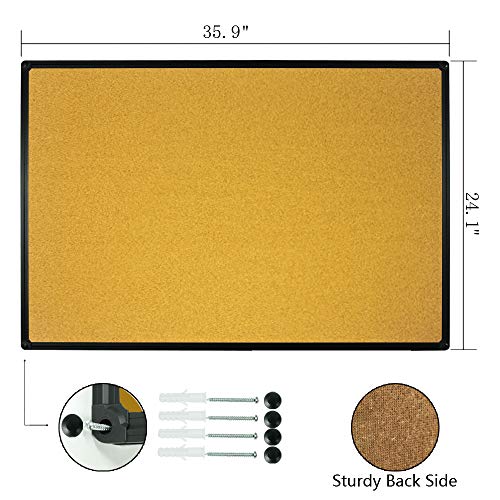 Jiloffice Corkboard Bulletin Board 36 X 24 Notice Board, Black Aluminum Frame Wall Mounted Board For Office Home And School With 10 Push Pins #TOP1