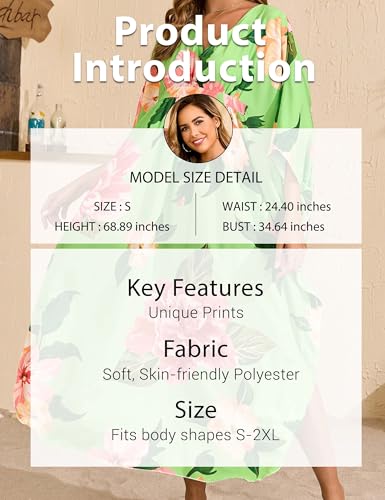 MAKABO Kaftan Dresses for Women, Summer Hawaii Swimsuit Cover Up, V Neck Caftan Beach Vacation Print Dress2