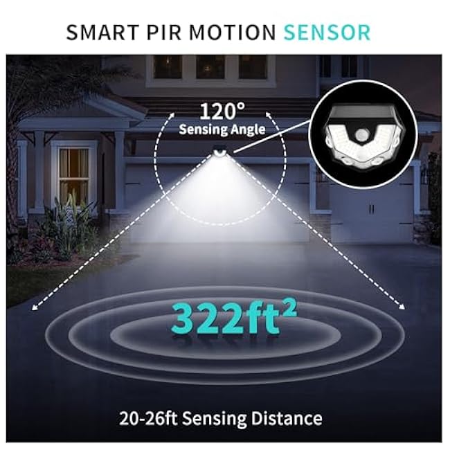 Solar Outdoor Lights, 2-in-1 LED Wall Light with PIR Motion Detection, IP64 Outdoor Lights Solar Powered for Garden, Patio, Yard, Garage, and Landscape, Auto On/Off, Bright Security Lighting