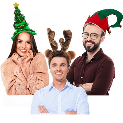 Funny Party Hats 3 Pack - Plush Christmas Holiday Dress Up - Tree...