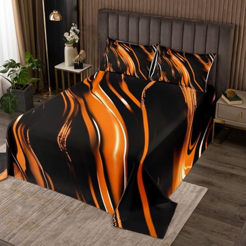 jejeloiu Orange Bedspread King Size Strip Lines Coverlet Set for Kids Geometric Modern Quilted Coverlet