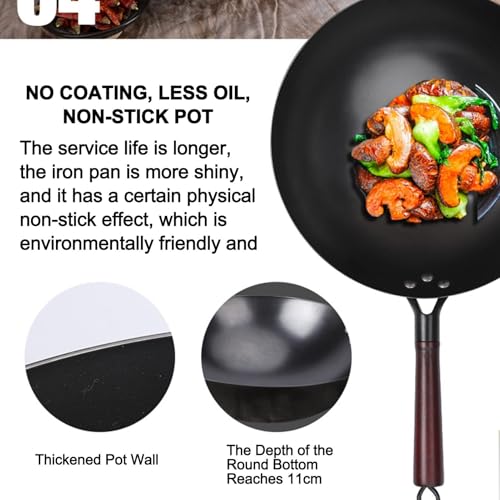 Wok de hierro martillado a mano con tapa de madera 36 cm miniatura 4