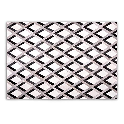 Alfombra de Pelo de Vaca de diseño Patchwork, Color Blanco, Gris y Ne