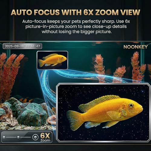 Image of Noonkey 3MP 2K Pet Camera for Aquarium, Reptile & Bird Feeder, No Drill Window Security Camera, 5GHz /2.4GHz WiFi, Color Night Vision, 24 /7 Recording, Human Detection & Alarm, 2-Way Audio, Work w /Alexa