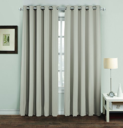 Hachette Thermal Blackout Curtains Eyelet Ring Top Including Pair of Tiebacks (Silver Grey, 66 X 72)
