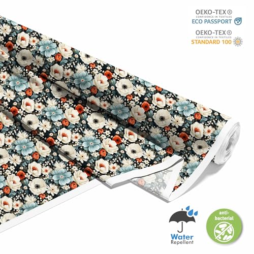 HEKO PANELS Tissu Oxford imperméable au mètre Toile en polyester à coudre Tissu décoratif Déperlant Opaque Fleurs 1 mètre 155 x 100 cm – vue 2
