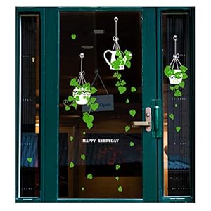 IDISON Hangend plantenmandje met groene planten, muurstickers, verwijderbare, doe-het-zelf, zelfklevende muurdecoratie…