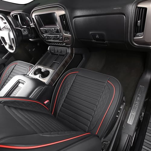 Image of JOJOBAY Chevy Silverado Seat Covers,GMC Sierra Seat Covers,Custom Fit 2007-2026 1500 2500HD 3500HD Crew Double Extended Regular Cab,LT LZT RST Trail Boss(Front Pair,Black Red)
