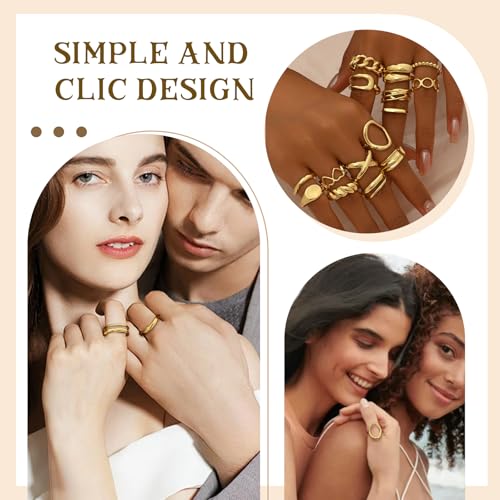 XSDSLS 16 Stück Gold Ringe für Damen Chunky Rings Klobige Ringe Knuckle Offene Verstellbarer Ring Stapelbare Fingerring Gold Chunky Dome Dicke Offene Rings Set Stapel für Frauen