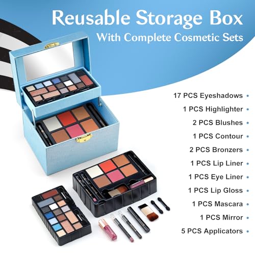 Color-Nymph-Makeup-Kit-For-Teens-Girls-With-Recyclable-And-Key-Lockable-Cabinet-Included-17-Colors-Eyeshadows-Blushes-Bronzer-Highlighter-Lipstick-Brushes-MirrorBlue